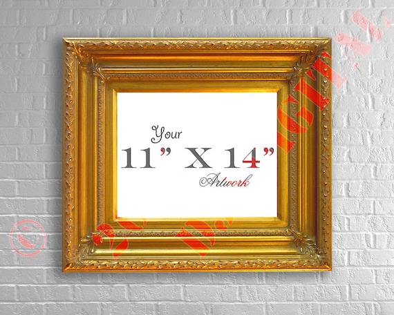 Ornate Gold Wood Frame Wall Art Mockup Horizontal 11x14
