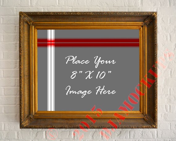 Download Free Ornate Gold Frame Closeup Mockup White Brick Background 8x10 (PSD) - Download Free Ornate ...