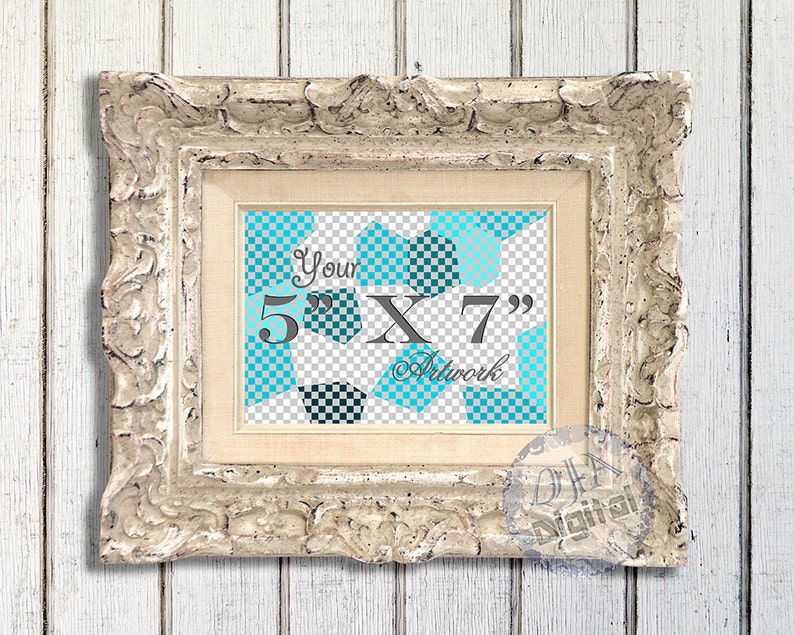 White Vintage Wood Frame Wall Art Mockup, Horizontal, 5 X 7, White Wood