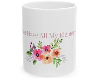 Love, Valentine's/Mothers's/Appreciation Gifts, Floral Chemistry Love Mug, Watercolor Flowers, Ceramic Coffee Cup