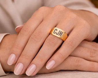 Monogram Initials Square Signet Ring | Stainless Steel