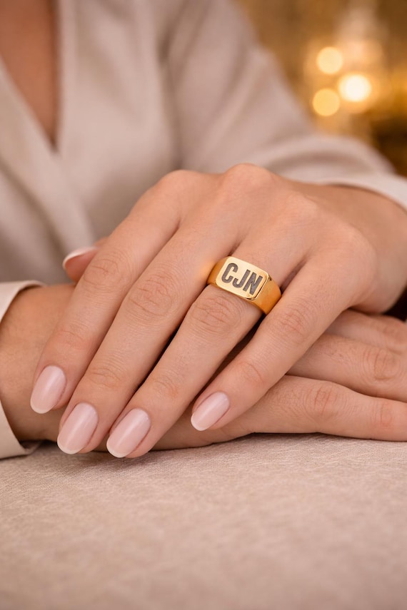 Monogram Initials Square Signet Ring | Stainless Steel