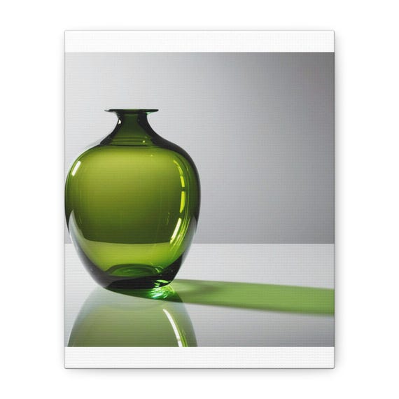 Green Glass Vase Still Life Matte Canvas