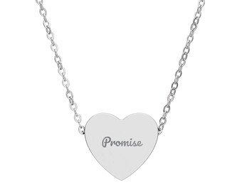 Engraved Heart Necklace, Stainless Steel Promise Pendant