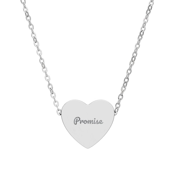 Engraved Heart Necklace, Stainless Steel Promise Pendant