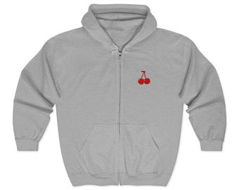 Embroidered Cherry Zip Hoodie | Streetwear