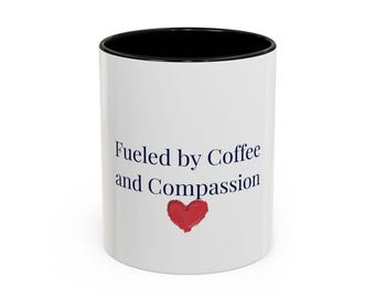 Coffee and Compassion Mug | Watercolor Heart, Ceramic Accent Mug