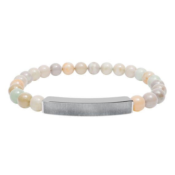 Engravable Natural Stone Bar Bracelet | Stretch Beaded Bracelet