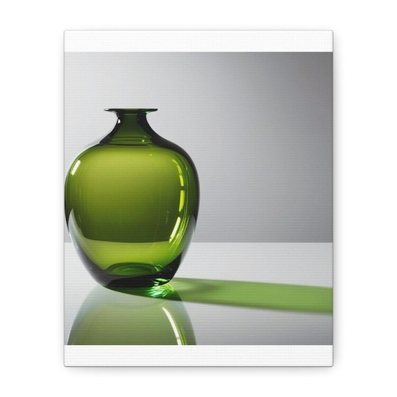 Green Glass Vase Still Life Matte Canvas