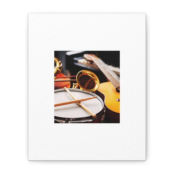 Acoustic Instruments Drum Sticks and Guitar Canvas