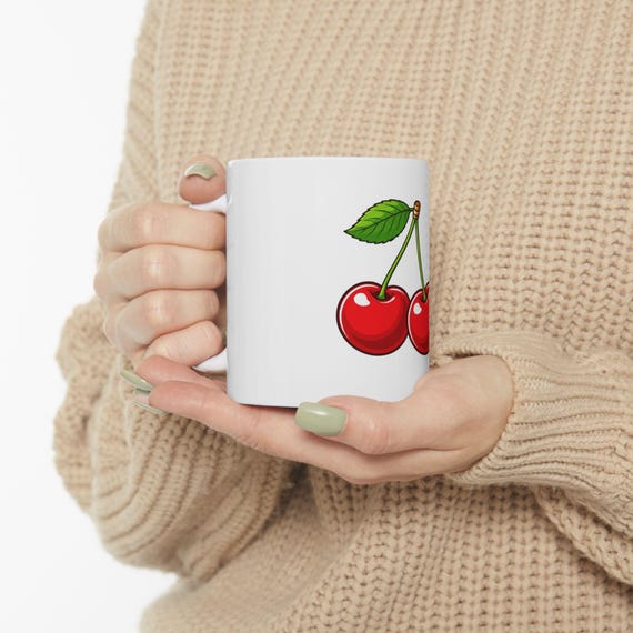 Cherry Illustration Ceramic Mug | Playful Kitchen Decor