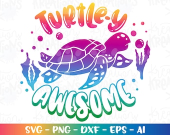 May include: A rainbow-colored graphic design featuring a turtle with the text "Turtle-y Awesome".