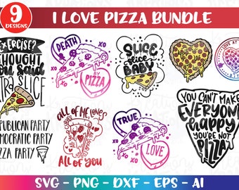 Ik hou van pizza BUNDEL Pizza hart vorm svg Valentijnsdag Pizza offerte pizza afdrukken opstrijkbare gesneden bestanden Cricut silhouet downloaden vector dxf