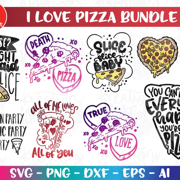 I love Pizza BUNDLE Pizza Heart shape svg Valentine's Day Pizza quote pizza print iron on cut Files Cricut Silhouette Download vector dxf