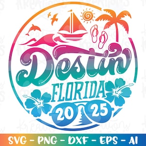 Destin FLORIDA svg Sommer Strand Emblem svg Urlaub Druck Aufkleber Eisen auf Schnittdatei Silhouette Cricut Kamee Sofort Download Vektor PNG