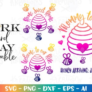 Mama aan bij svg pasgeboren moederschap welkom bij onze bijenkorf thuiswerk hard gesneden bestand Cricut silhouet downloaden vector SVG png dxf sublimatie