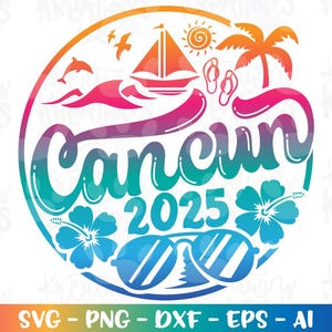 CANCUN Beach svg Mexico Summer Beach emblem svg hand drawn print decal iron on cut file silhouette cricut cameo instant download vector png