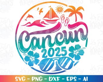 CANCUN Beach svg Mexico Summer Beach emblem svg hand drawn print decal iron on cut file silhouette cricut cameo instant download vector png