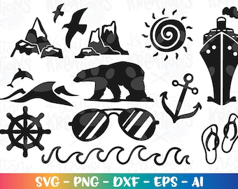 ALASKA trip svg Alaska cruise ELEMENTS ship polar bear Ice caps shirt print iron on iron on cut file silhouette cricut download vector png