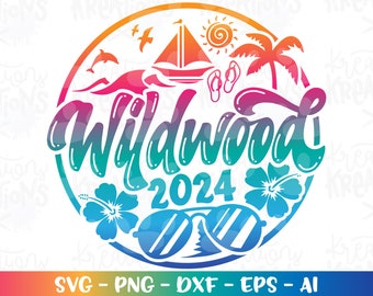 Wildwood beach svg USA Summer Beach emblem svg hand drawn svg print decal iron on cut file silhouette download cricut cameo png sublimation