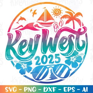 Key West svg zomer strand vakantie 2025 familie voorjaarsvakantie afdrukken opstrijkbare kleur gesneden bestand silhouette cricut cameo instant download vector png