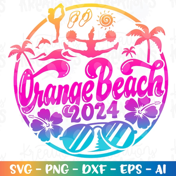 Orange Beach Cheer SVG Gymnastics Beach Summer print iron on color Cut Files Cricut Silhouette Cameo Download  dxf png Sublimation
