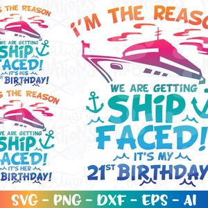 Navire face anniversaire svg personnaliser 21e cadeau d'anniversaire svg bateau de croisière thème svg coupe fichier silhouette cricut studio Télécharger vecteur png dxf