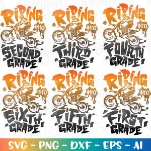 Back to School Bundle SVG Motorcross Dirt bike bundle Riding into Kinder - 6th GRADE iron on print cut files Cricut Download vector