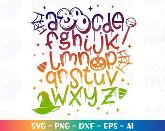 HALLOWEEN svg ABC Alphabet Boo kids cute boy girl hand lettered print iron on cut file instant download vector svg eps png dxf