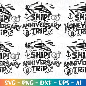 Oh le bateau ! Anniversaire 40e, 10e, 25e, croisière, svg, lune de miel, svg, bateau de croisière, thème, coupe fichier, silhouette, cricut, studio, téléchargement png dxf