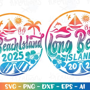 Long Beach Island svg Sommer Strand Emblem 2025 Spring Break Print Aufbügeln Farbschnittdatei Silhouette Cricut Cameo Download Vektor png