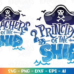 Hoofd van het schip SVG leraar van het schip piraat thema hoed volwassen meisje jongen school gesneden bestanden Cricut silhouet downloaden vector png dxf