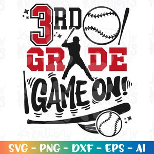 Back to school SVG Baseball Game On! THIRD Grade 3rd grade First Day of School kids cute boy color cut file download vector Sublimation