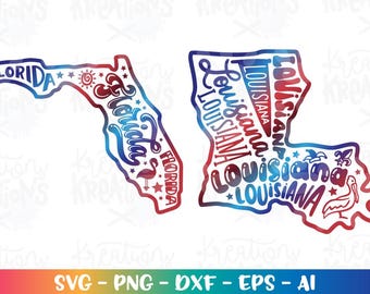 Louisiana State SVG Florida State hand drawn 4th of july USA state pelican cut file printable file cricut studio download png Sublimation