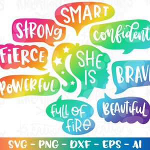 Ela é feroz svg Forte, linda, confiante, corajosa, impressão inteligente, ferro em arquivos cortados Cricut Silhouette Download instantâneo vetor SVG png eps dxf