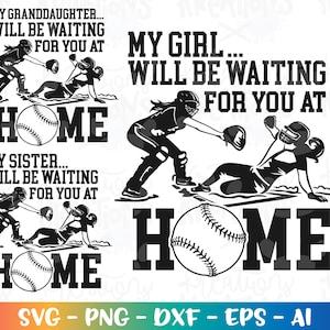 Mein Mädchen wartet auf dich zu Hause SVG Meine Schwester Softball Catcher Clipart Silhouette Schnitt Datei Cricut Silhouette Download