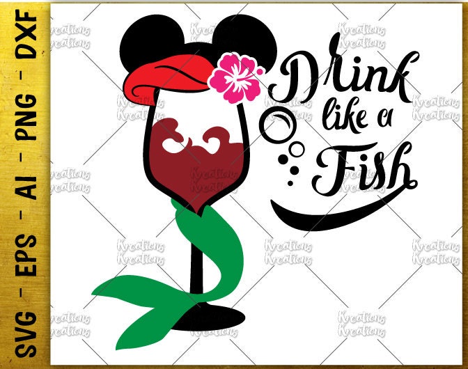 Drink Like a fish SVG Mermaid Wine glass svg wine clipart cut | Etsy