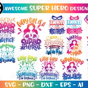 Superheld bundel SVG 16 superheld citaten gezegden opstrijkbare afdrukbestanden Cricut silhouet downloaden vector SVG png dxf sublimatie kleur