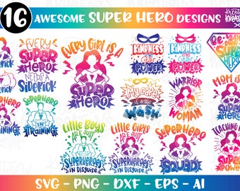 Super Hero Bundle SVG 16 Superhero quotes sayings iron on print cut files Cricut Silhouette Download vector SVG png dxf sublimation color