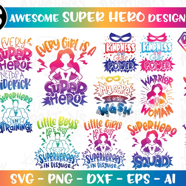 Super Hero Bundle SVG 16 Superhero quotes sayings iron on print cut files Cricut Silhouette Download vector SVG png dxf sublimation color