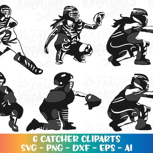 Catcher Clipart Boy Girl SVG Sotball baseball catcher boy girl 6 cliparts print cut files Cricut Silhouette Download Vector Sublimation