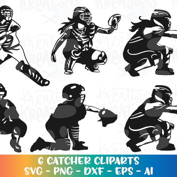 Fänger Clipart Junge Mädchen SVG Sotball Baseball Catcher Junge Mädchen 6 Cliparts Druck Schnitt Dateien Cricut Silhouette Download Vektor Sublimation