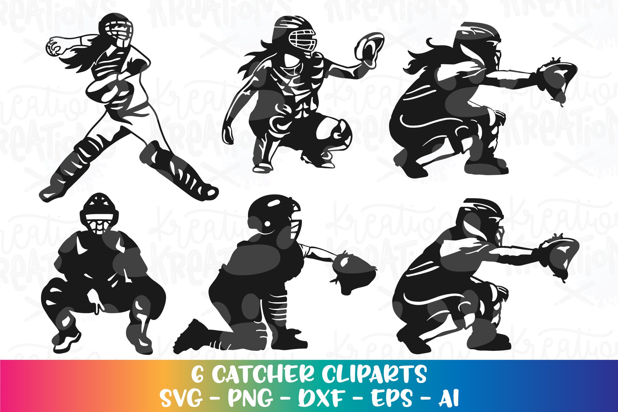 Catcher Clipart garçon fille SVG Sotball baseball receveur Etsy France
