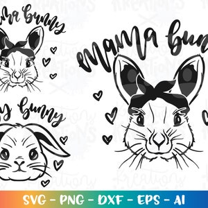 Mama Bunny svg Baby Bunny svg Camisas combinando Feliz páscoa fofa Mãe cansada mãe ferro na impressão arquivo cortado Silhueta Cricut Baixar png dxf