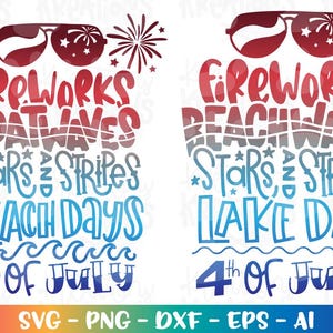 Fireworks Boat waves stars and stripes lake days beach days 4th of july svg Lake life  print decal iron on cut file cricut studio download