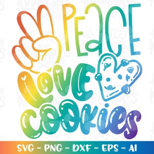 Peace Love Cookies svg bakken bakken snack schort hart schattig print opstrijkbare kleur gesneden bestand Cricut silhouet digitale download png sublimatie