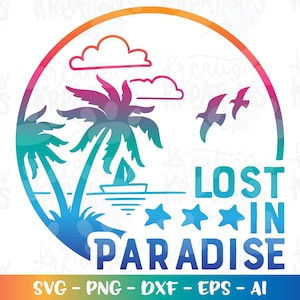 Verloren im Paradies Strand Szene svg Eisen auf bedruckbares Shirt schnitt Datei Cricut Silhouette Sofort-Download Vektor SVG Png Eps Dxf