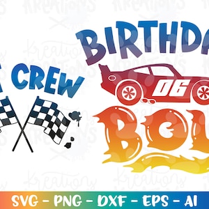 Feestvarken svg SIX 6 jaar oude raceauto thema pit crew verjaardag kleur viering print opstrijkbare gesneden bestand Cricut Download vector sublimatie