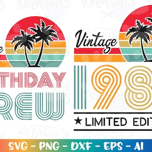 Anniversaire 1985 plage vintage svg anniversaire vintage personnalisé été téléchargement numérique sublimation couleur impression fer sur fichier coupé silhouette cricut