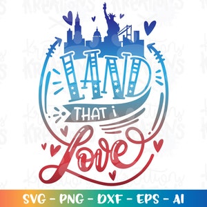 Terre que j'aime svg 4 juillet svg dessinés à la main lettrage sticker impression svg coupe fichiers silhouette cricut téléchargement immédiat svg eps png dxf